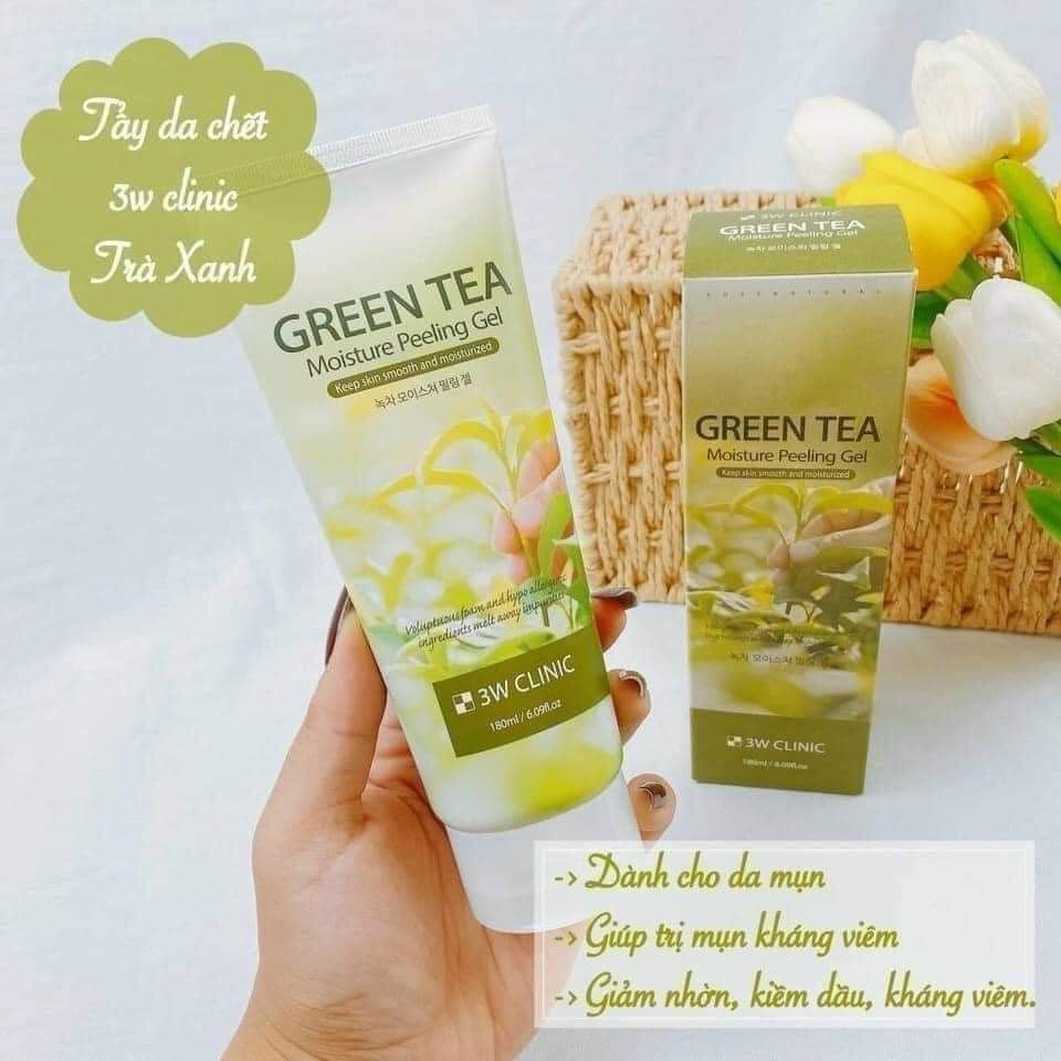 Green Tea Moiturizer Peeling 3W Clinic 180ml (Tẩy Da Chết Trà Xanh)